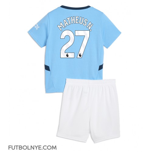 Camiseta Manchester City Matheus Nunes #27 Primera Equipación para niños 2024-25 manga corta (+ pantalones cortos)